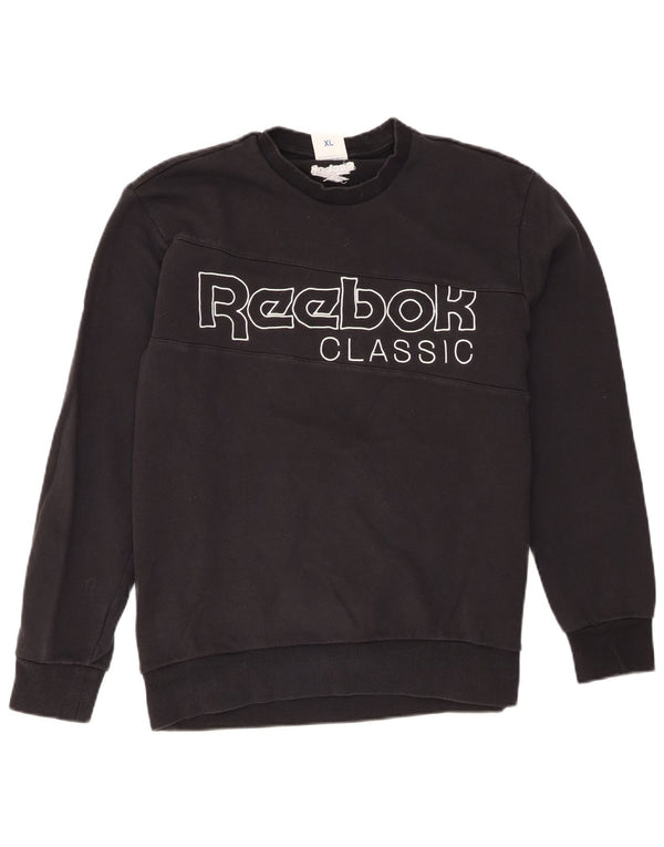 Reebok Womens Classic Graphic Sweatshirt Jumper UK 18 XL Black Cotton