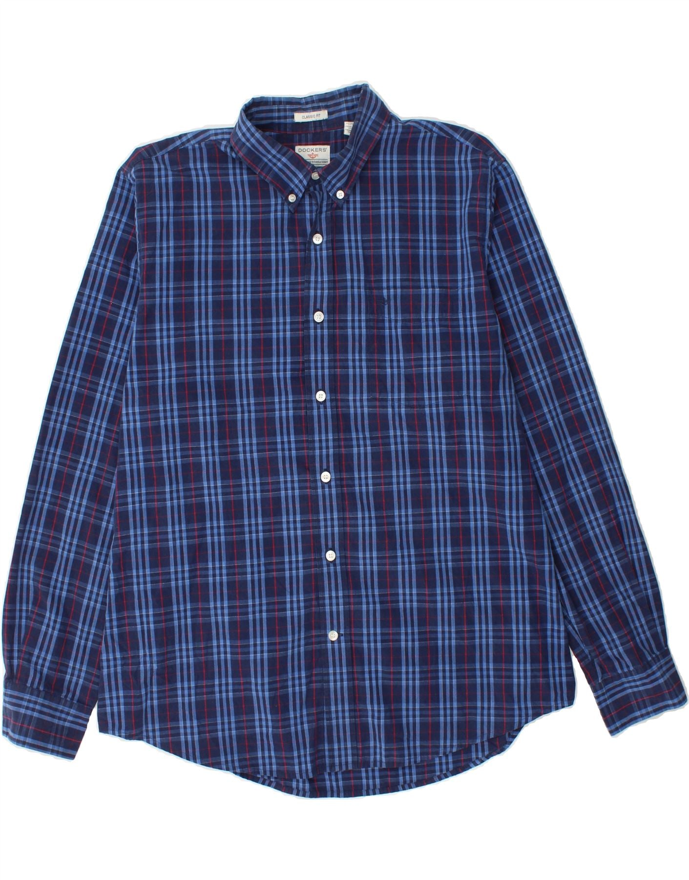 Chemise DOCKERS coupe classique pour homme en coton à grands carreaux bleus