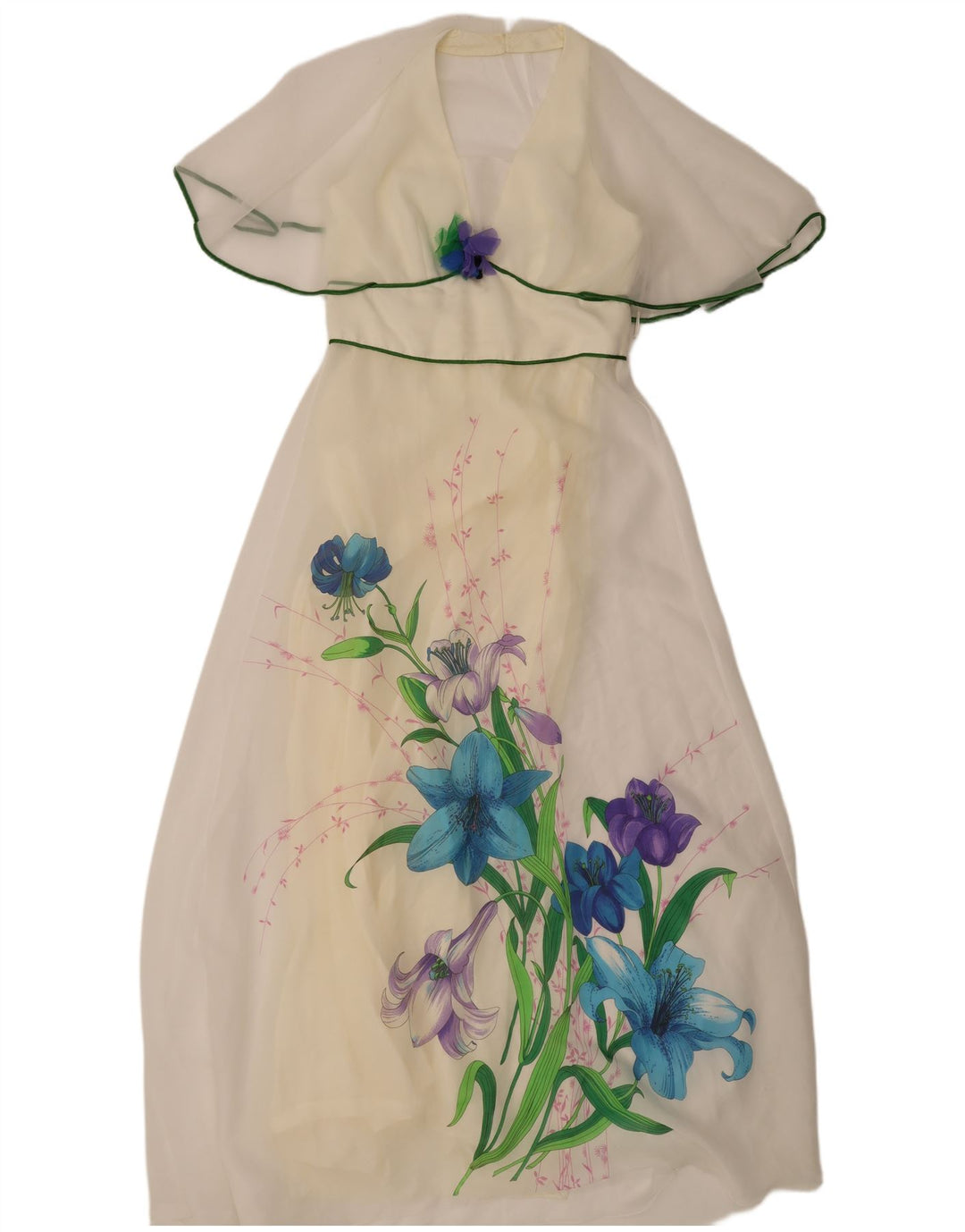Vintage Womens Maxi Dress IT 46 Large White Floral Polyester