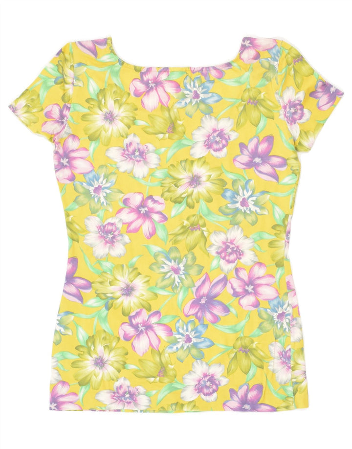 SISLEY Womens T-Shirt Top UK 12 Medium Yellow Floral Cotton | Vintage Sisley | Thrift | Second-Hand Sisley | Used Clothing | Messina Hembry 