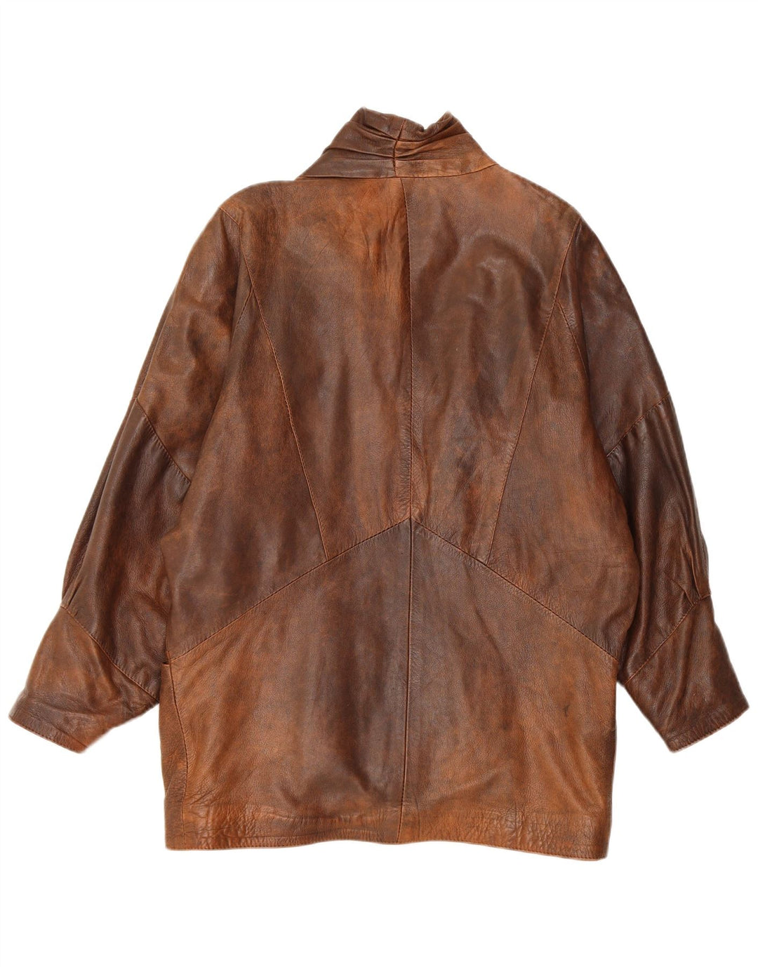 Vintage Womens Oversized Leather Jacket UK 10 Small Brown Leather