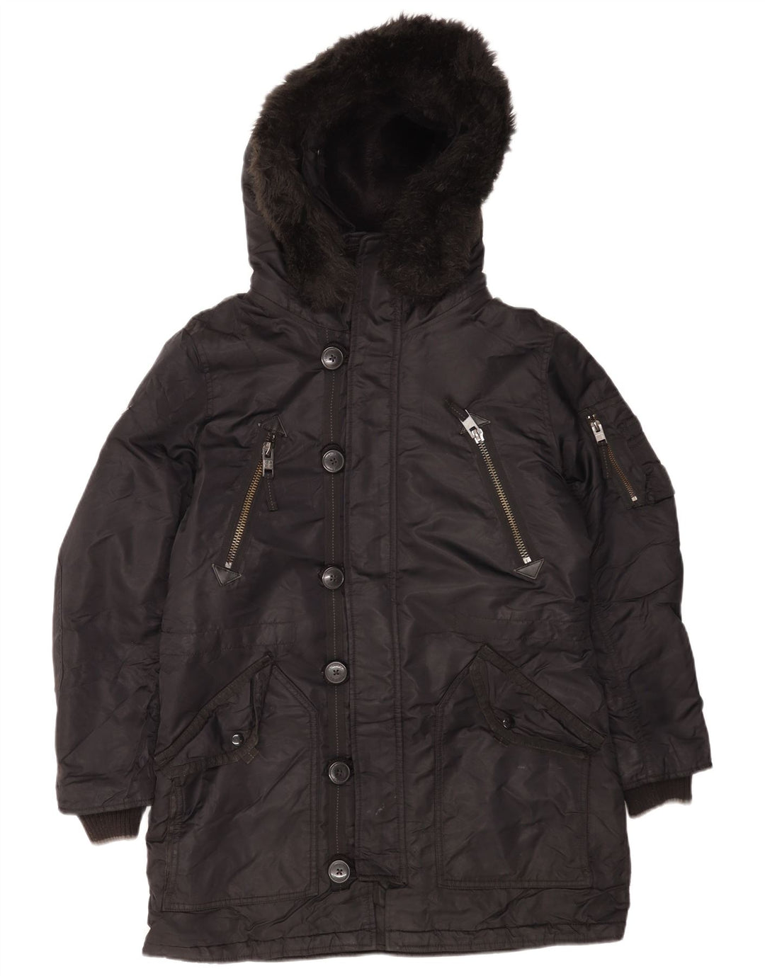 Superdry Mens Hooded Parka Jacket UK 40 Large Black Nylon