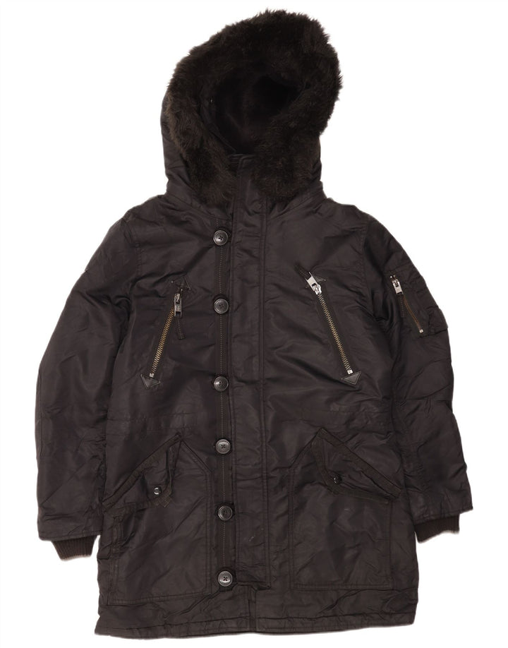 Superdry Mens Hooded Parka Jacket UK 40 Large Black Nylon