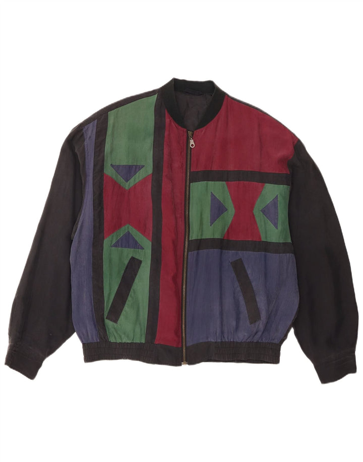 Vintage Mens Bomber Jacket IT 48/50 Medium Multicoloured Geometric Silk