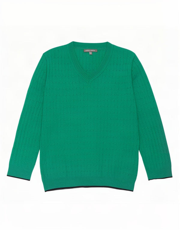 Laura Ashley Womens V-Neck Jumper Sweater UK 12 Medium Green Cotton
