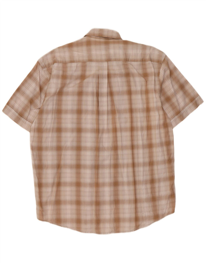 SERGIO TACCHINI Mens Short Sleeve Shirt Large Beige Check Cotton