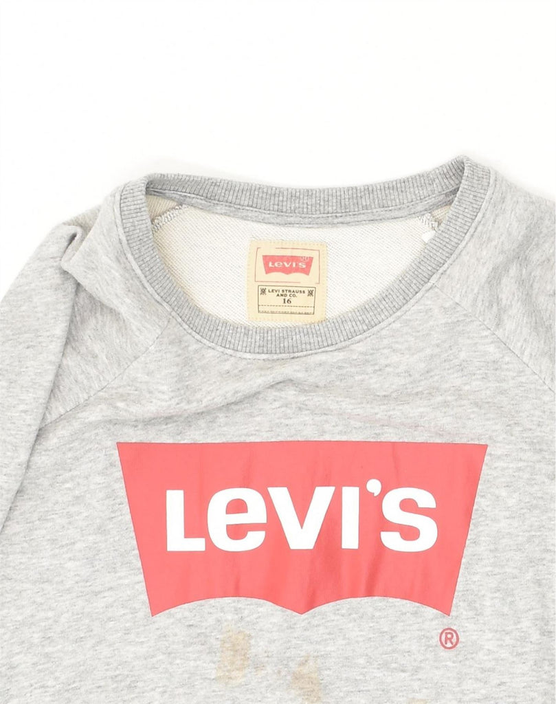 LEVI'S Girls Graphic Sweatshirt Jumper 15-16 Years Grey Cotton | Vintage Levi's | Thrift | Second-Hand Levi's | Used Clothing | Messina Hembry 