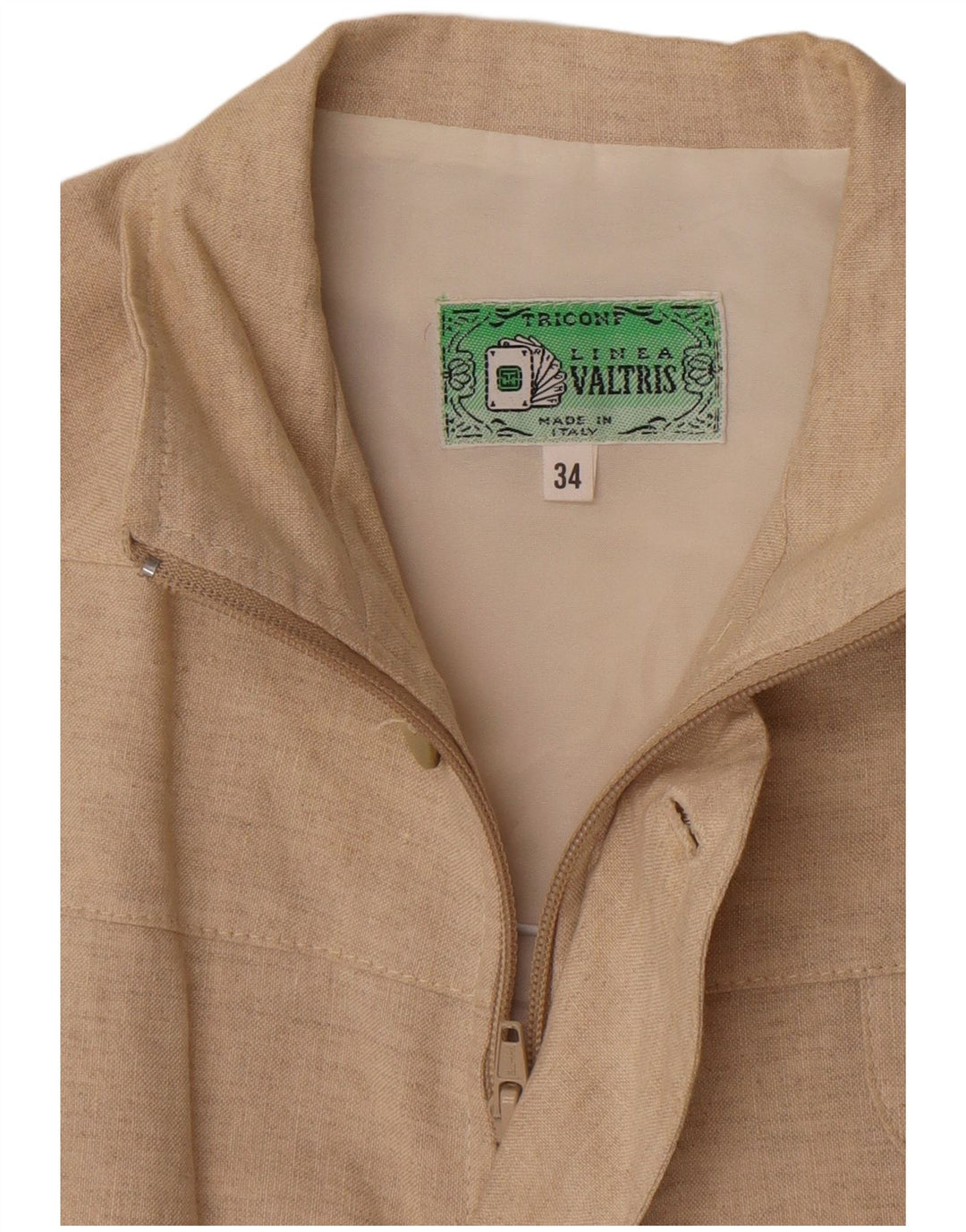 Vintage Womens Oversized Bomber Jacket IT 34 2XS Beige Linen