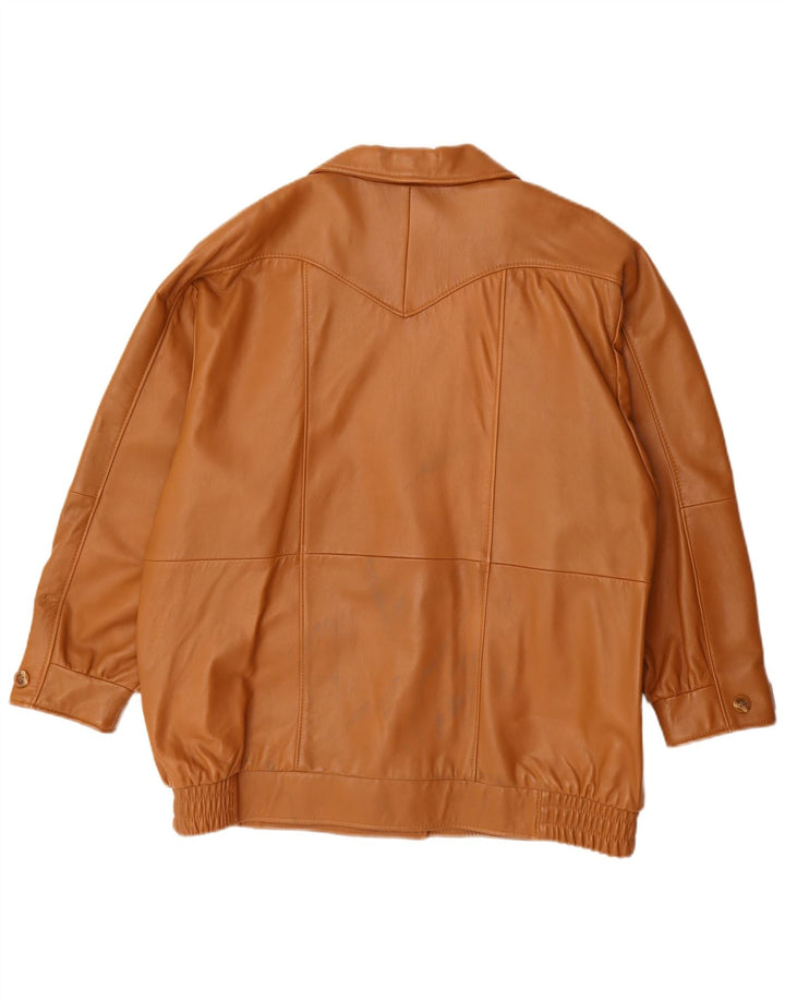 Vintage Womens Oversized Leather Jacket EU 44 XL Brown Leather