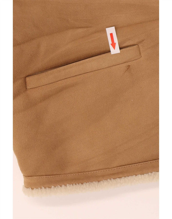 Zara Womens Oversized Sherpa Jacket UK 6 XS Brown Polyester