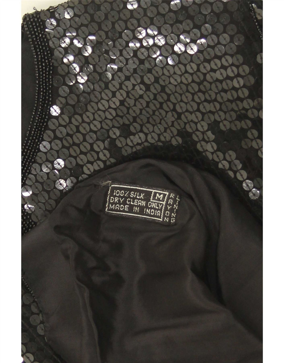 Vintage Womens Sequin Shirt Blouse UK 14 Medium Black Silk
