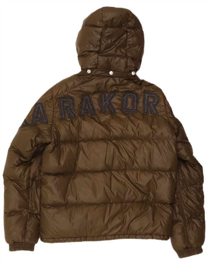 Moncler Mens Graphic Hooded Padded Jacket Size 5 2XL Khaki Polyamide