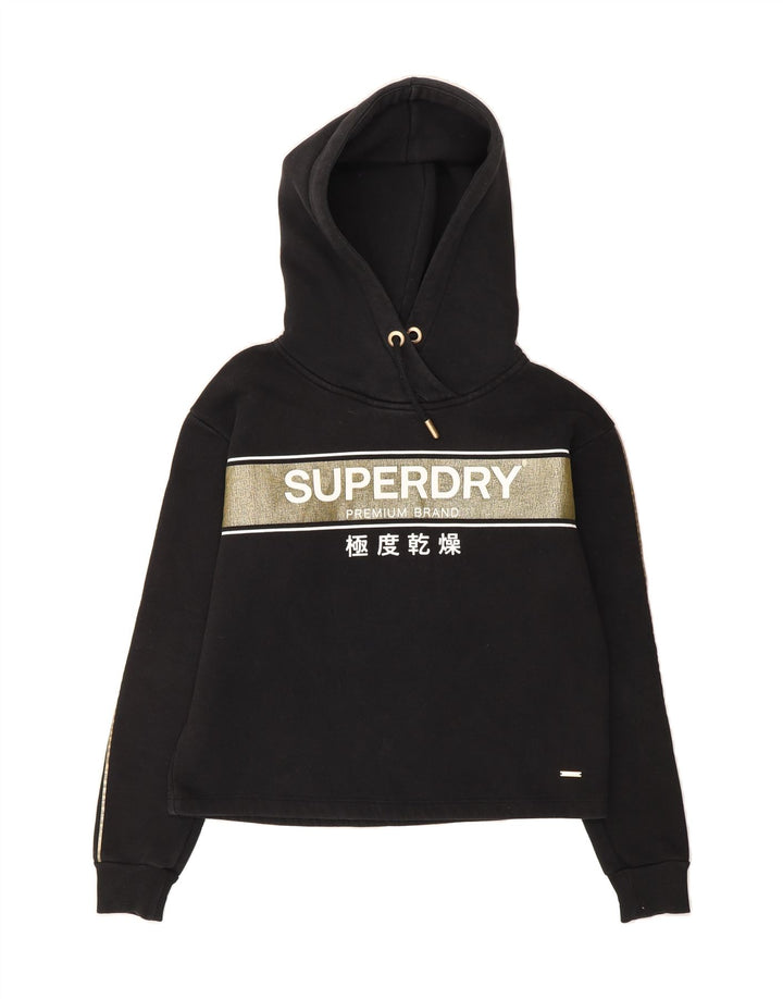 SUPERDRY Womens Oversized Graphic Hoodie Jumper UK 8 Small Black Vintage Superdry and Second-Hand Superdry from Messina Hembry 