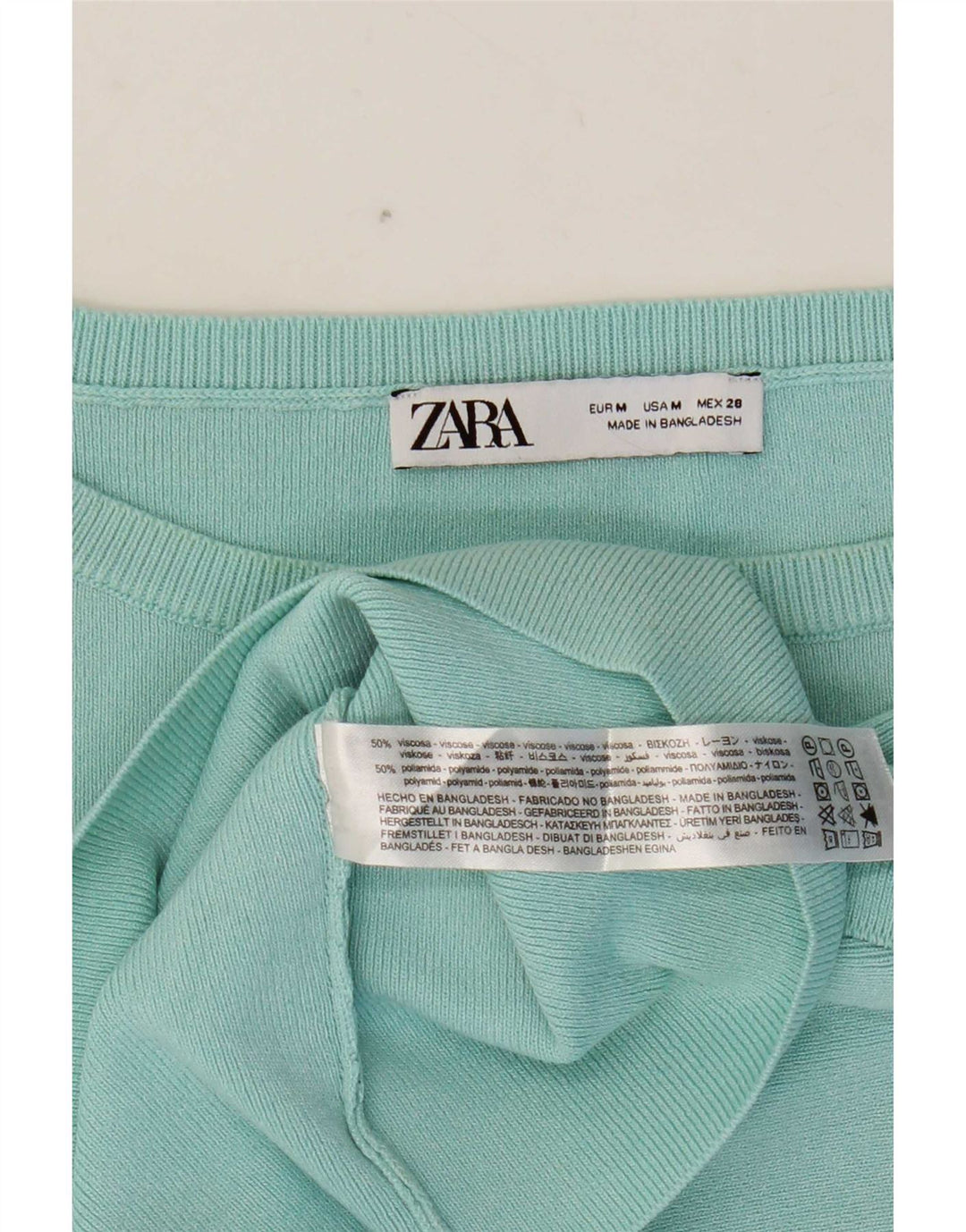 Zara Womens Crop T-Shirt Top UK 12 Medium Turquoise Viscose