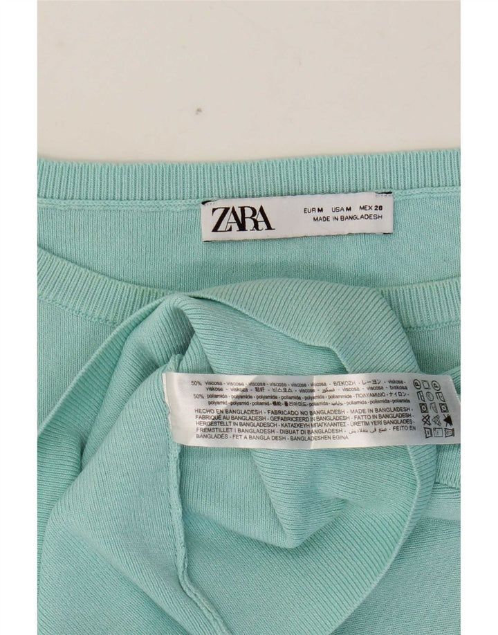 Zara Womens Crop T-Shirt Top UK 12 Medium Turquoise Viscose