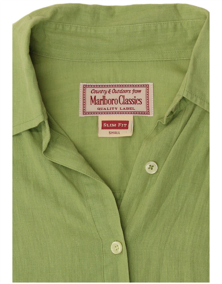 Marlboro Classics Womens Slim Fit Shirt UK 10 Small Green Linen