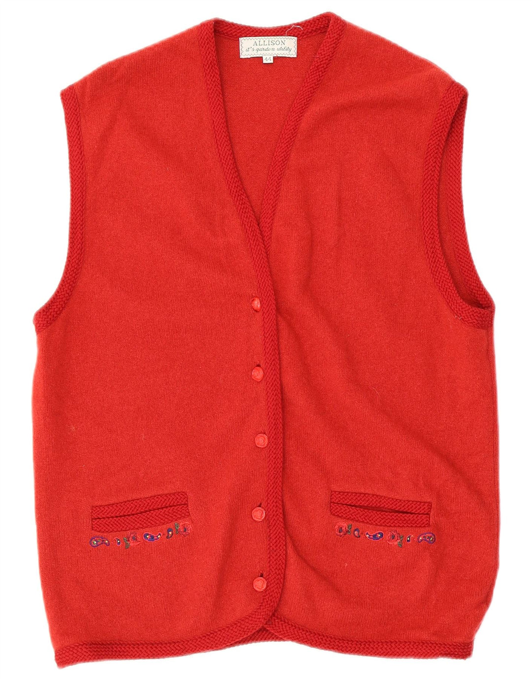 VINTAGE Womens Sleeveless Cardigan Sweater IT 44 Medium Red Paisley Wool