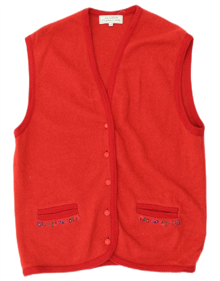 VINTAGE Womens Sleeveless Cardigan Sweater IT 44 Medium Red Paisley Wool