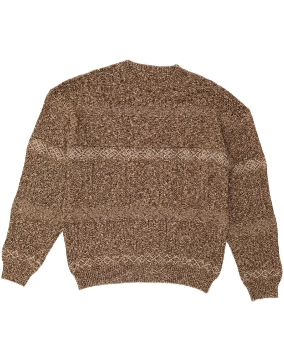 VINTAGE Mens Crew Neck Jumper Sweater IT 56 2XL Brown Striped