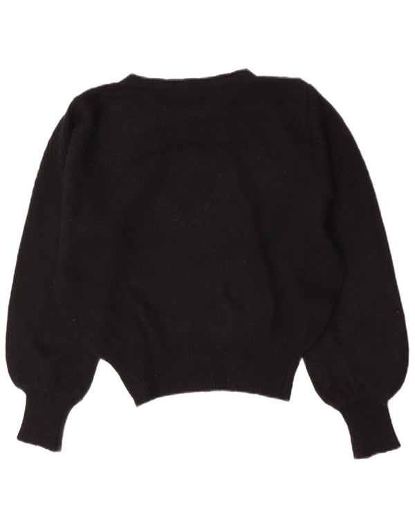 Vintage Womens Crew Neck Jumper Sweater UK 10 Small Black Floral