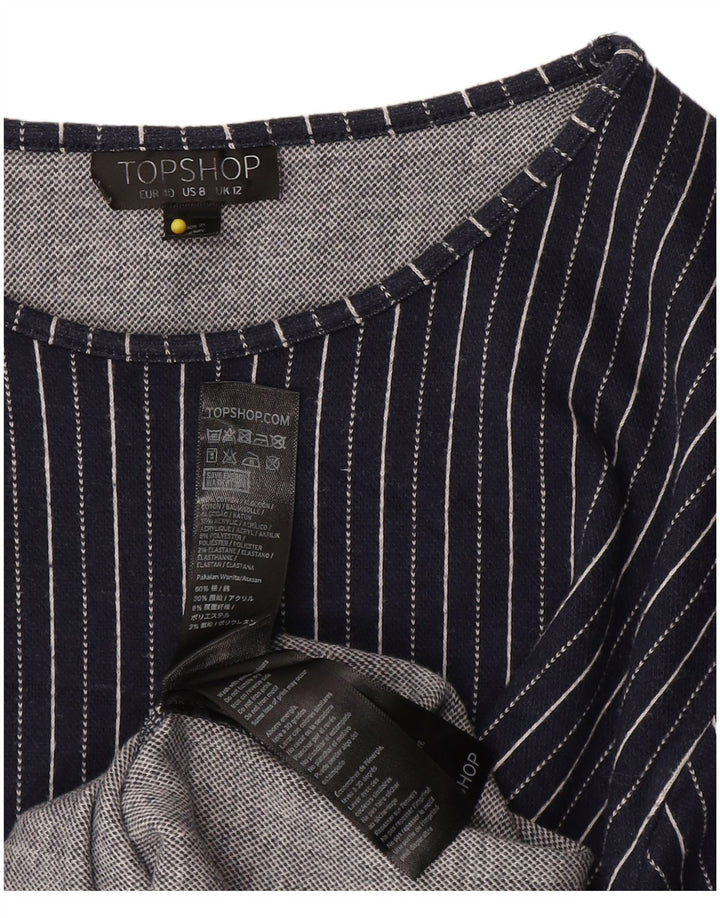 Topshop Womens Shift Dress UK 12 Medium Navy Blue Striped Cotton