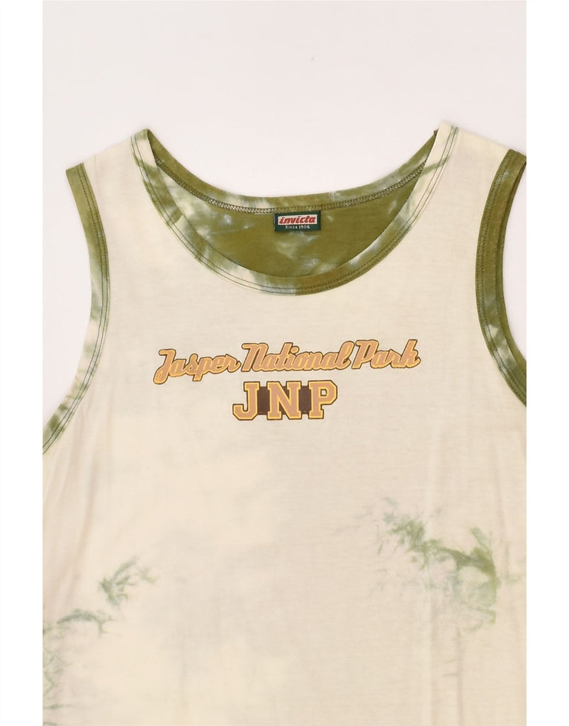 INVICTA Womens Vest Top UK 14 Medium Beige Tie Dye Cotton | Vintage Invicta | Thrift | Second-Hand Invicta | Used Clothing | Messina Hembry 