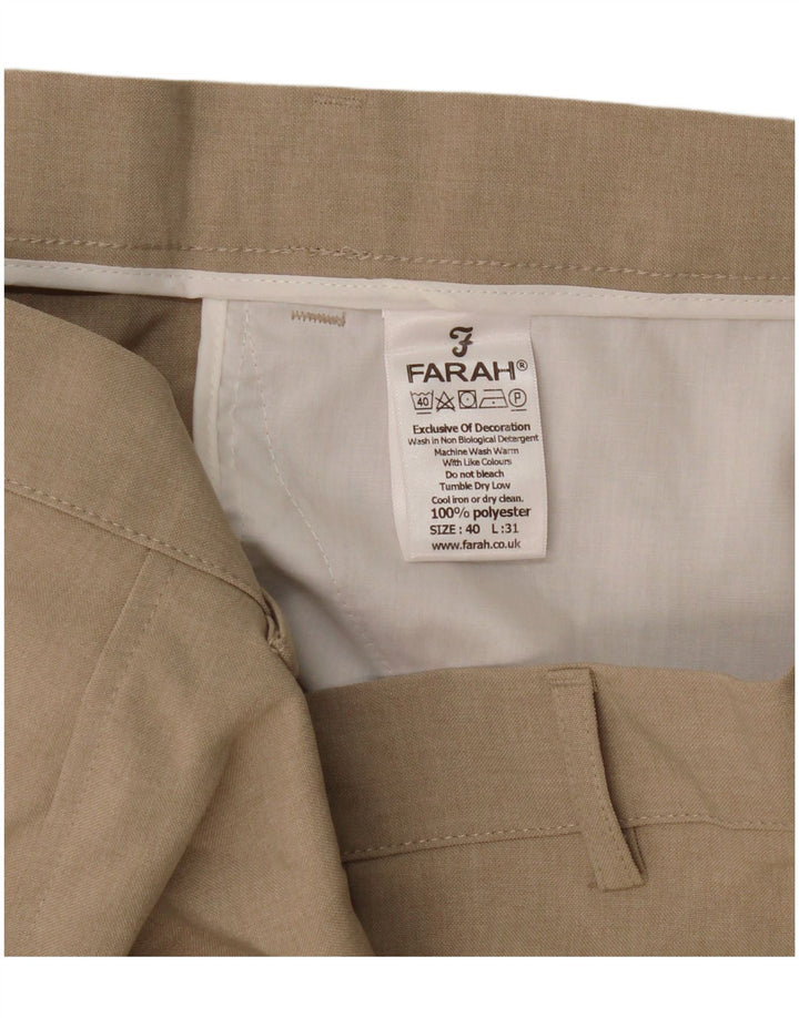 Farah Mens Straight Casual Trousers W40 L31 Beige Polyester