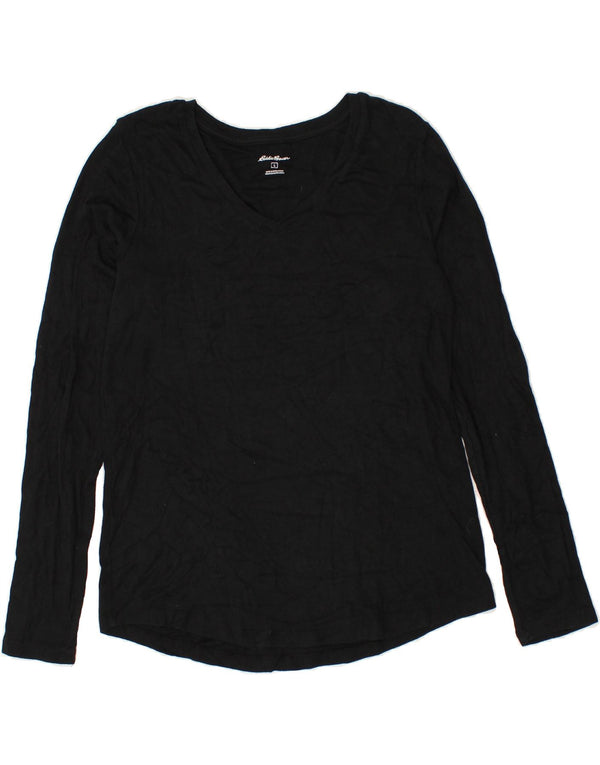 EDDIE BAUER Womens Top Long Sleeve UK 16 Large Black Cotton