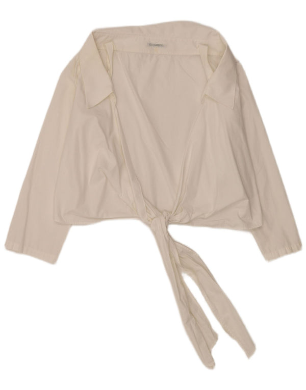 Naracamicie Womens Crop Wrap Shirt Blouse UK 14 Medium White Cotton