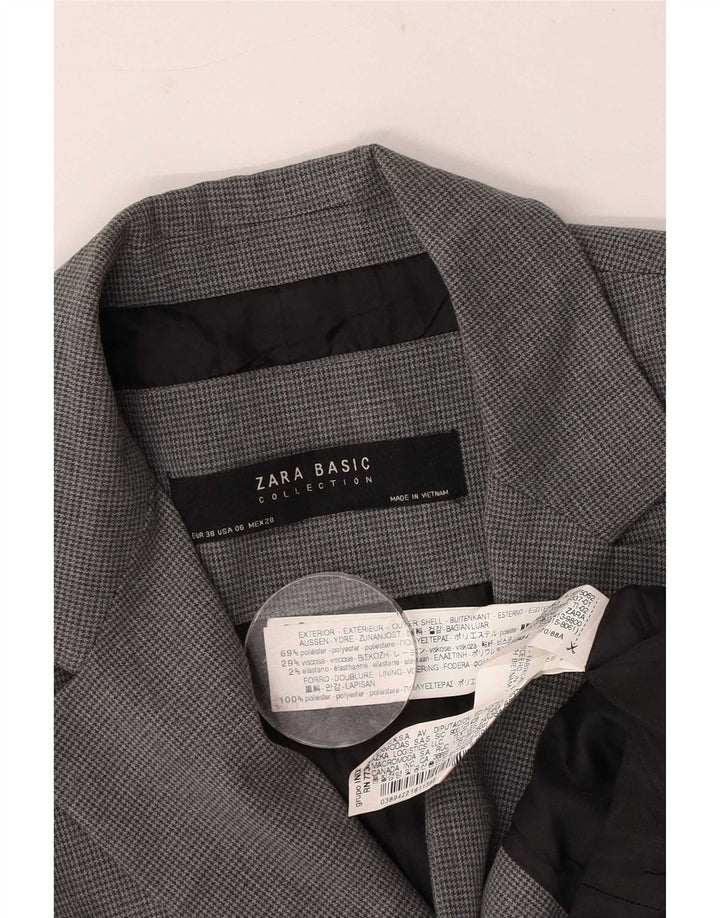 Zara Womens 1 Button Blazer Jacket EU 38 Small Grey Houndstooth Polyester