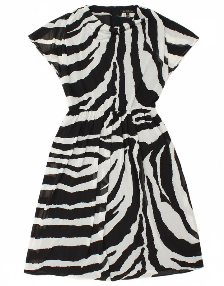 VINTAGE Womens A-Line Dress EU 38 Medium Black Striped Polyester