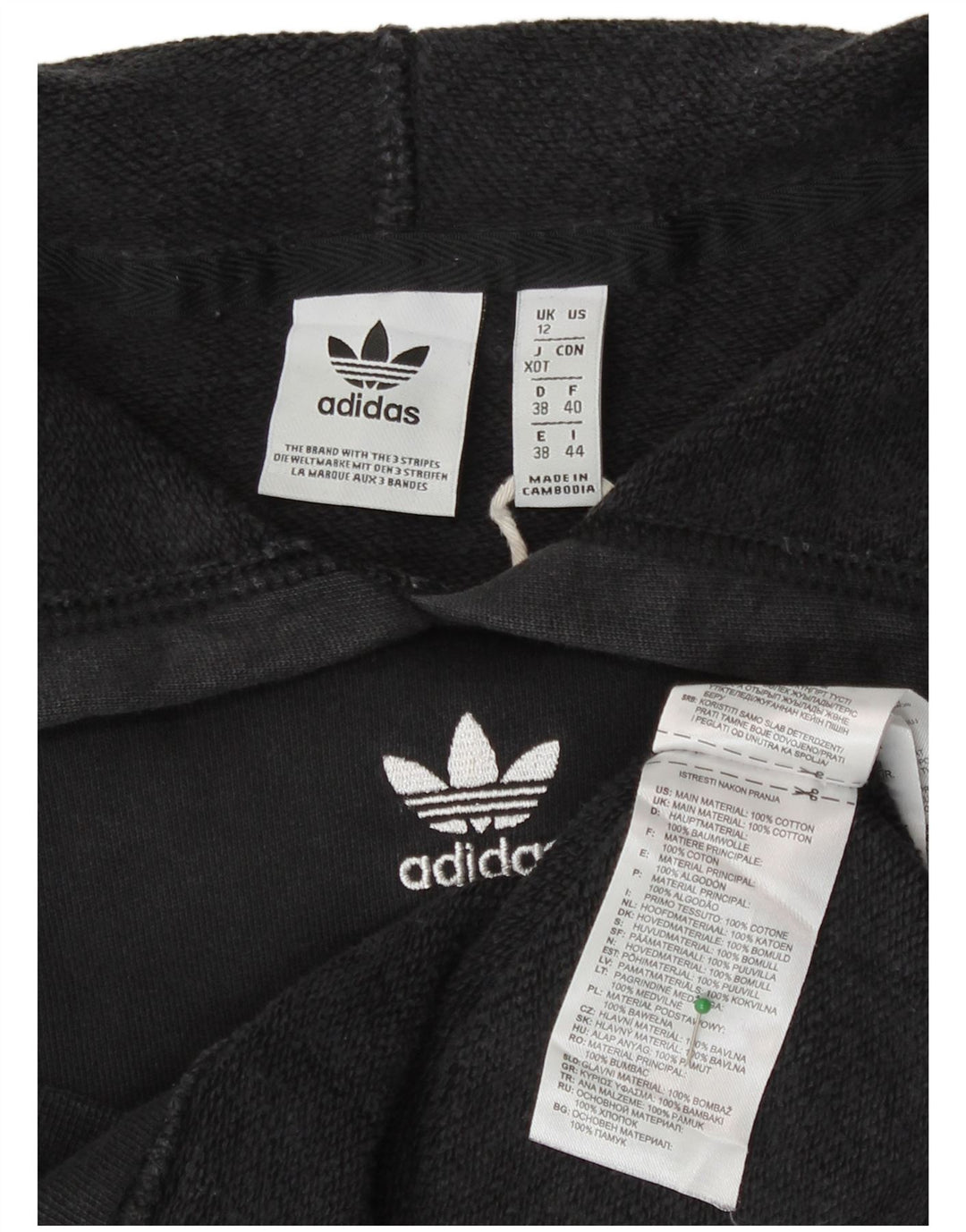 Adidas Womens Oversized Crop Hoodie Jumper UK 12 Medium Black Cotton