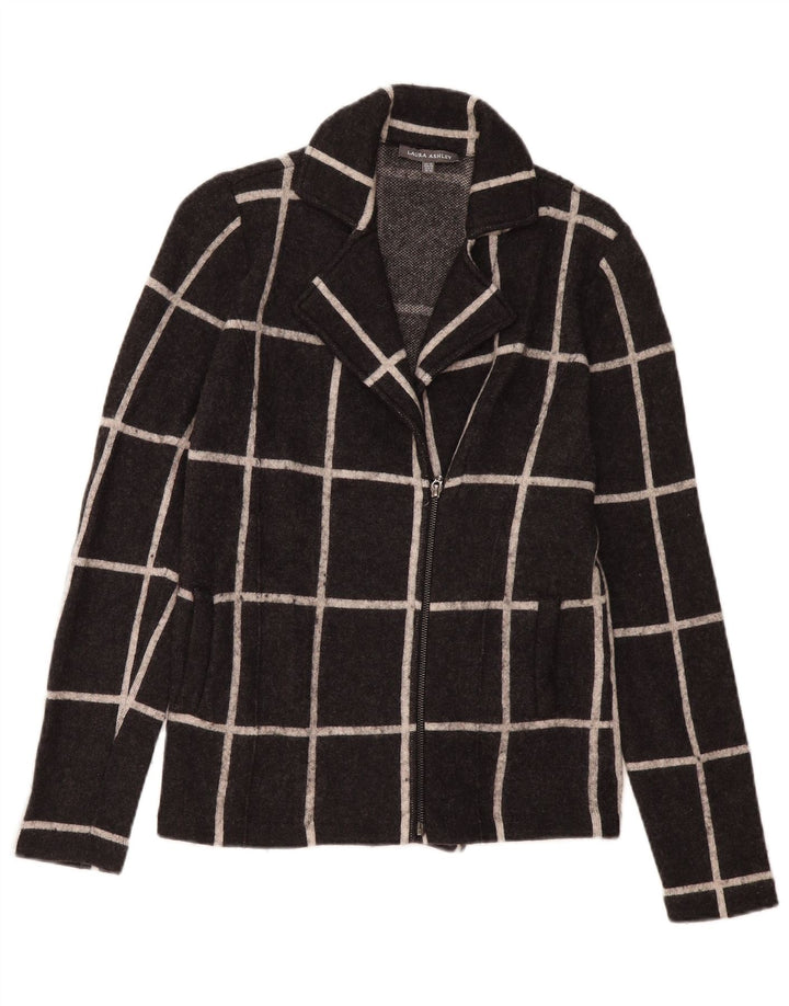 LAURA ASHLEY Womens Blazer Jacket UK 12 Medium Grey Check Nylon