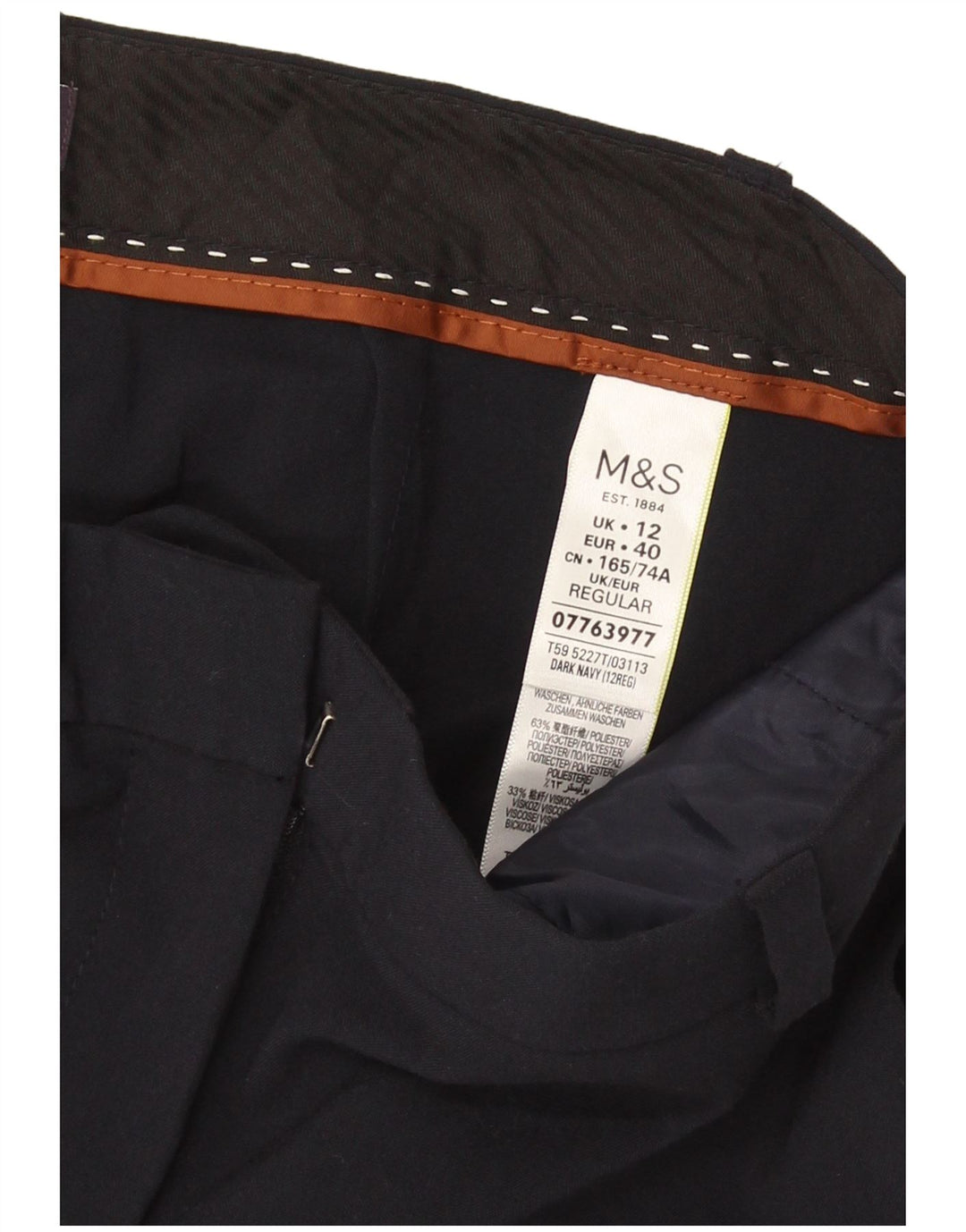 Marks & Spencer Womens Chino Trousers UK 12 Medium W32 L29 Navy Blue
