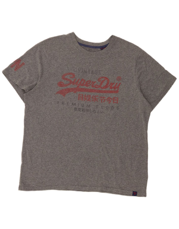 Superdry Mens Graphic T-Shirt Top 2XL Grey Flecked Cotton