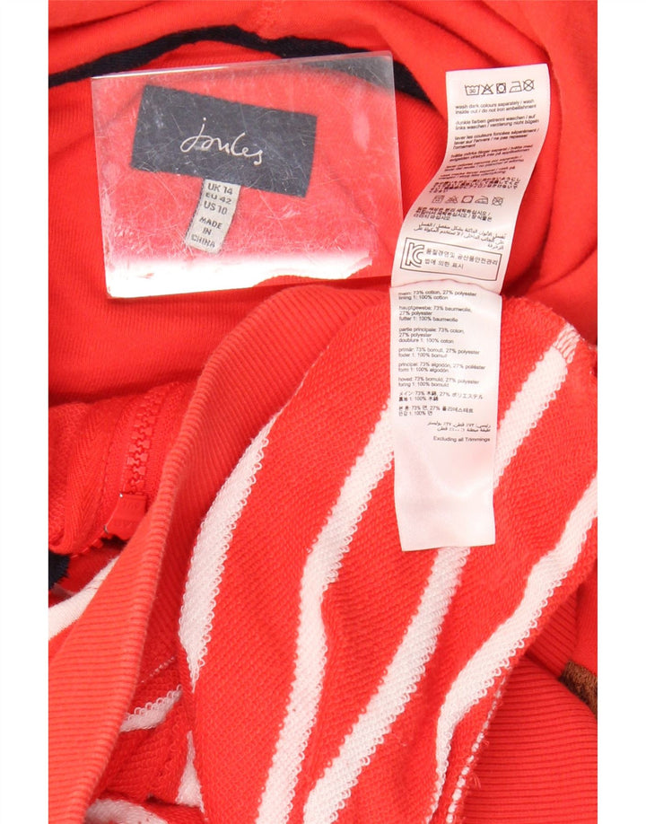 JOULES Womens Crop Loose Fit Zip Hoodie Sweater UK 14 Large Red Striped