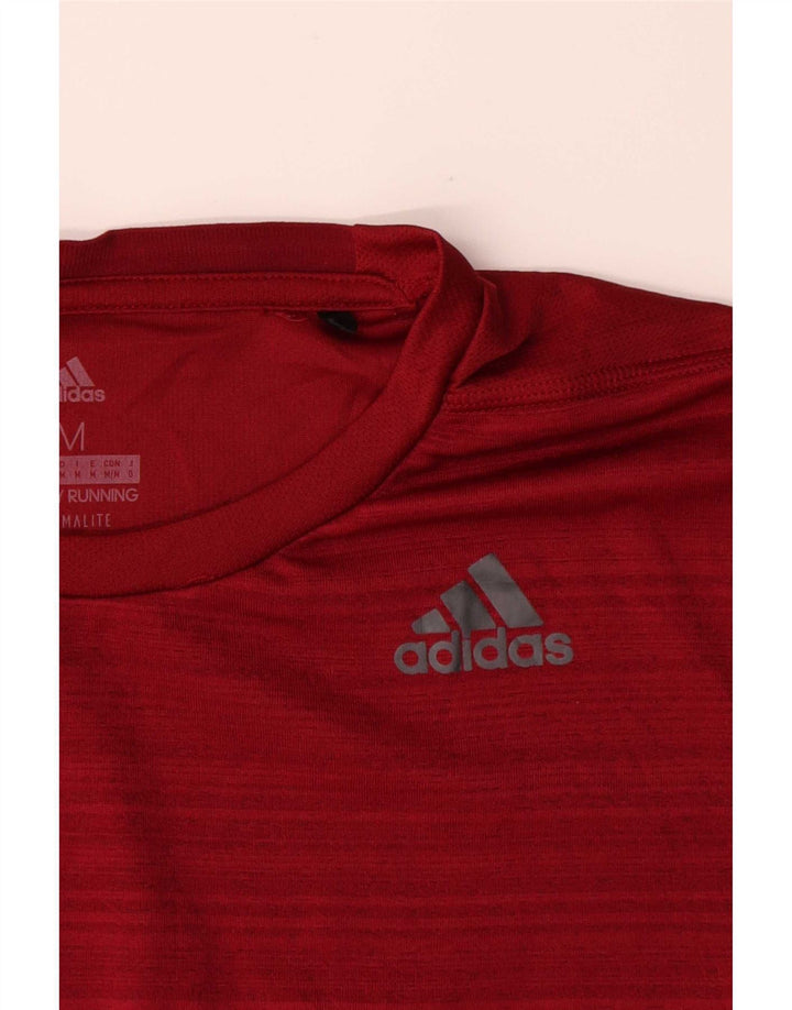 Adidas Mens Climalite T-Shirt Top Medium Red Striped Polyester