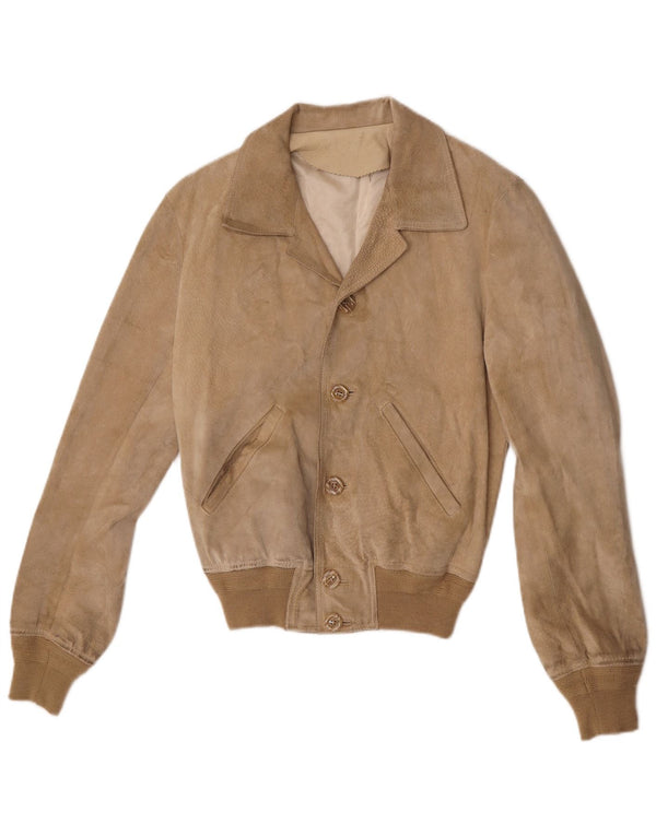Vintage Womens Suede Bomber Jacket IT 48 XL Beige
