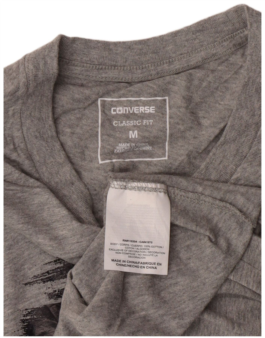 Converse Womens Graphic T-Shirt Top UK 12 Medium Grey Cotton