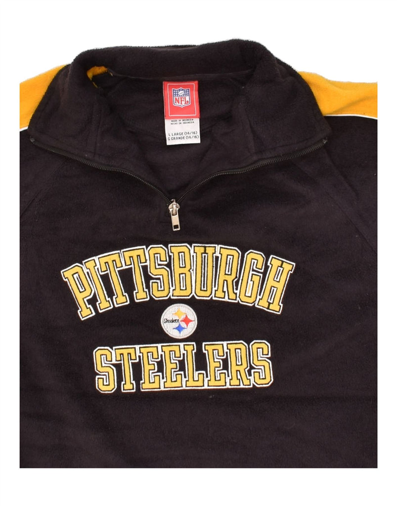 NFL Boys Steelers Graphic Zip Neck Fleece Jumper 14-15 Years Large Black | Vintage NFL | Thrift | Second-Hand NFL | Used Clothing | Messina Hembry 