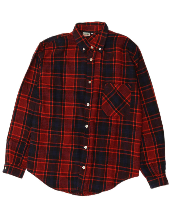 Vintage Mens Flannel Shirt Medium Red Check Cotton