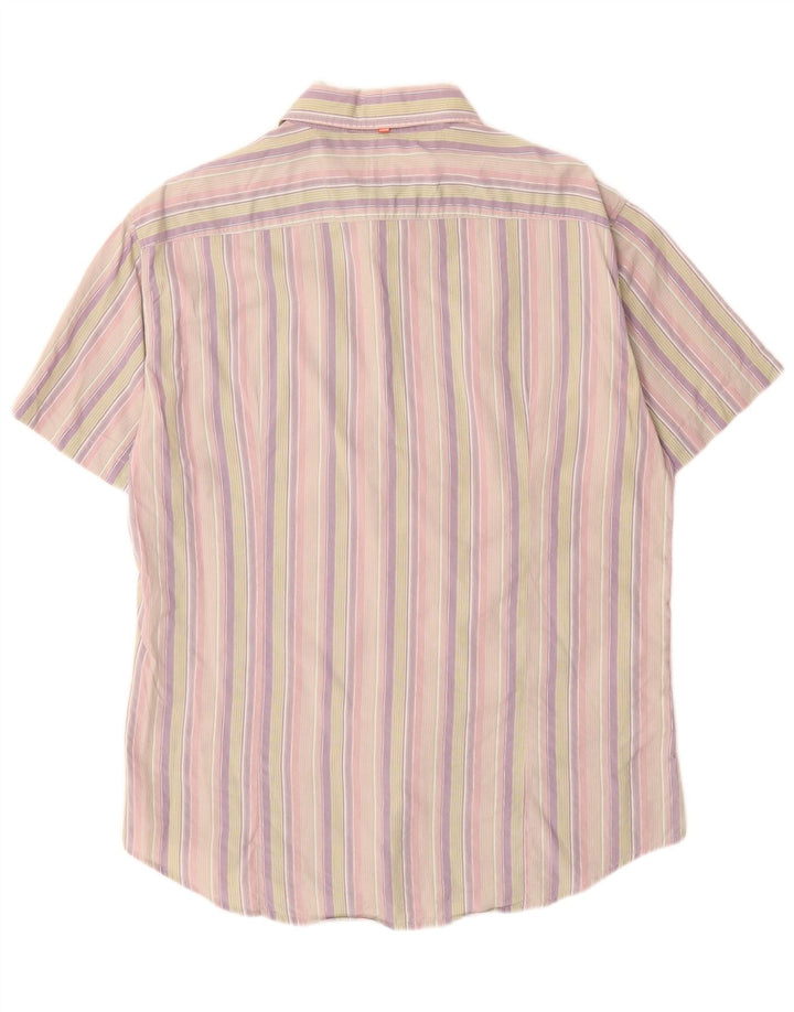 Hugo Boss Mens Short Sleeve Shirt Large Multicoloured Striped Cotton