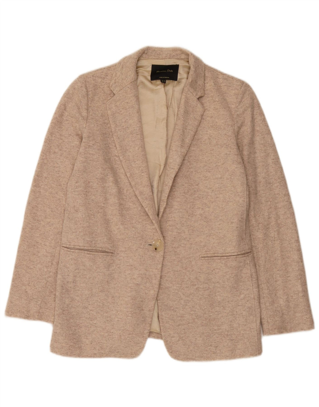 Massimo Dutti Womens Knit 1 Button Blazer Jacket EU 38 Small Beige Flecked