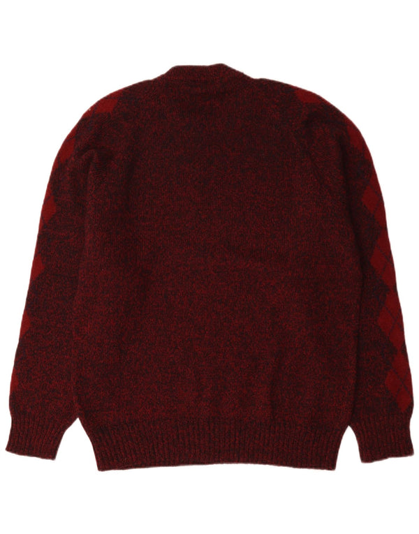S.Moritz Mens Crew Neck Jumper Sweater Small Burgundy Argyle/Diamond Wool