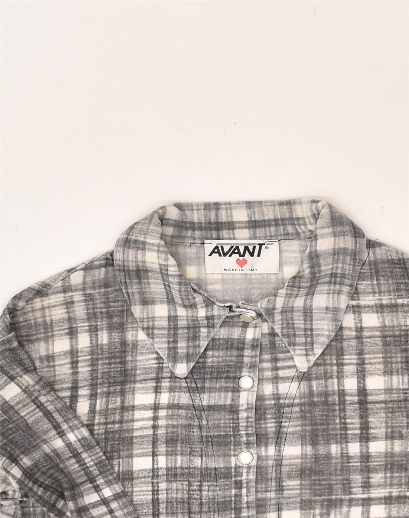 AVANT Womens Shirt UK 10 Small Grey Check Polyester | Vintage Avant | Thrift | Second-Hand Avant | Used Clothing | Messina Hembry 