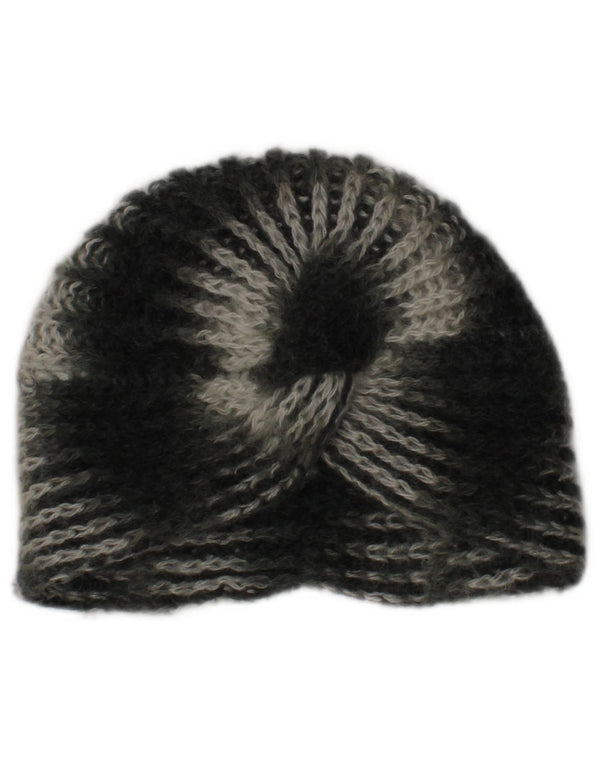 Vintage Womens Knit Turban Hat One Size Khaki Striped