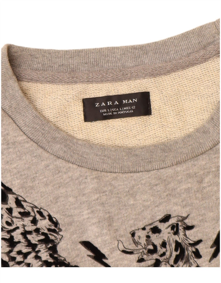 Zara Mens Graphic Sweatshirt Jumper Large Grey