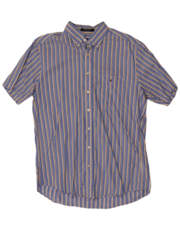 Gant Mens Short Sleeve Regular Fit Shirt Large Blue Striped Cotton