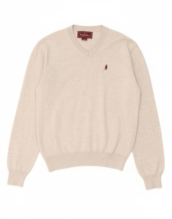 MARLBORO CLASSICS Womens V-Neck Jumper Sweater UK 12 Medium Grey Wool Vintage Marlboro Classics and Second-Hand Marlboro Classics from Messina Hembry 