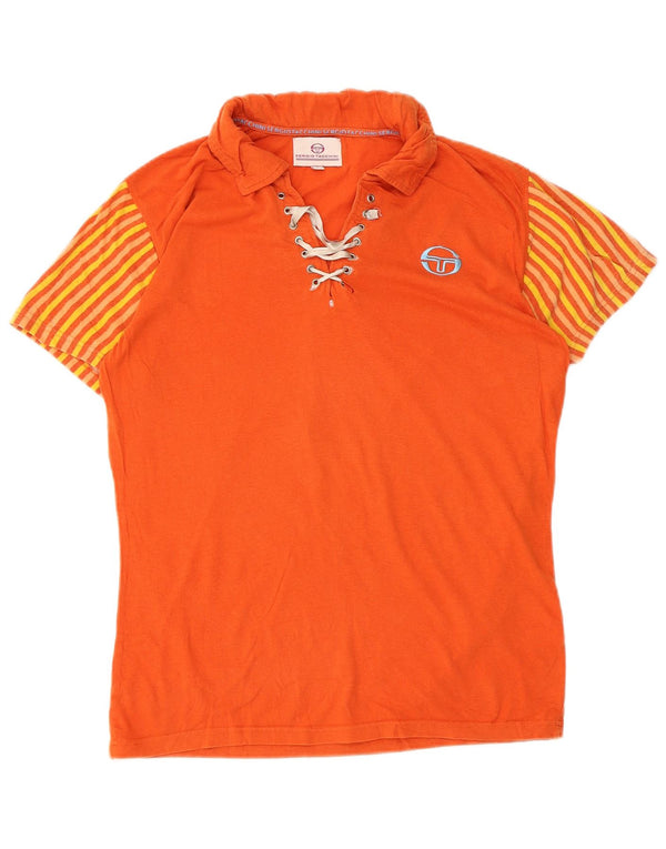 Sergio Tacchini Mens Graphic Polo Shirt Small Orange Striped Cotton